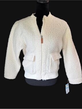 NWT Cat & Jack Kids Large Cream Teddy Faux Fur Bomber Jacket